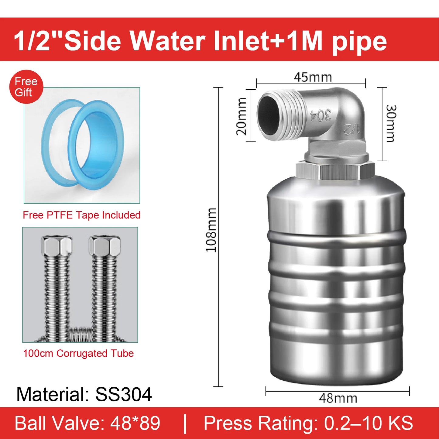 Stainless Steel Float Valve 1/2 3/4 1 Inch Auto Shut off Water Level Controller Automatic Fill Valve No Power Needed