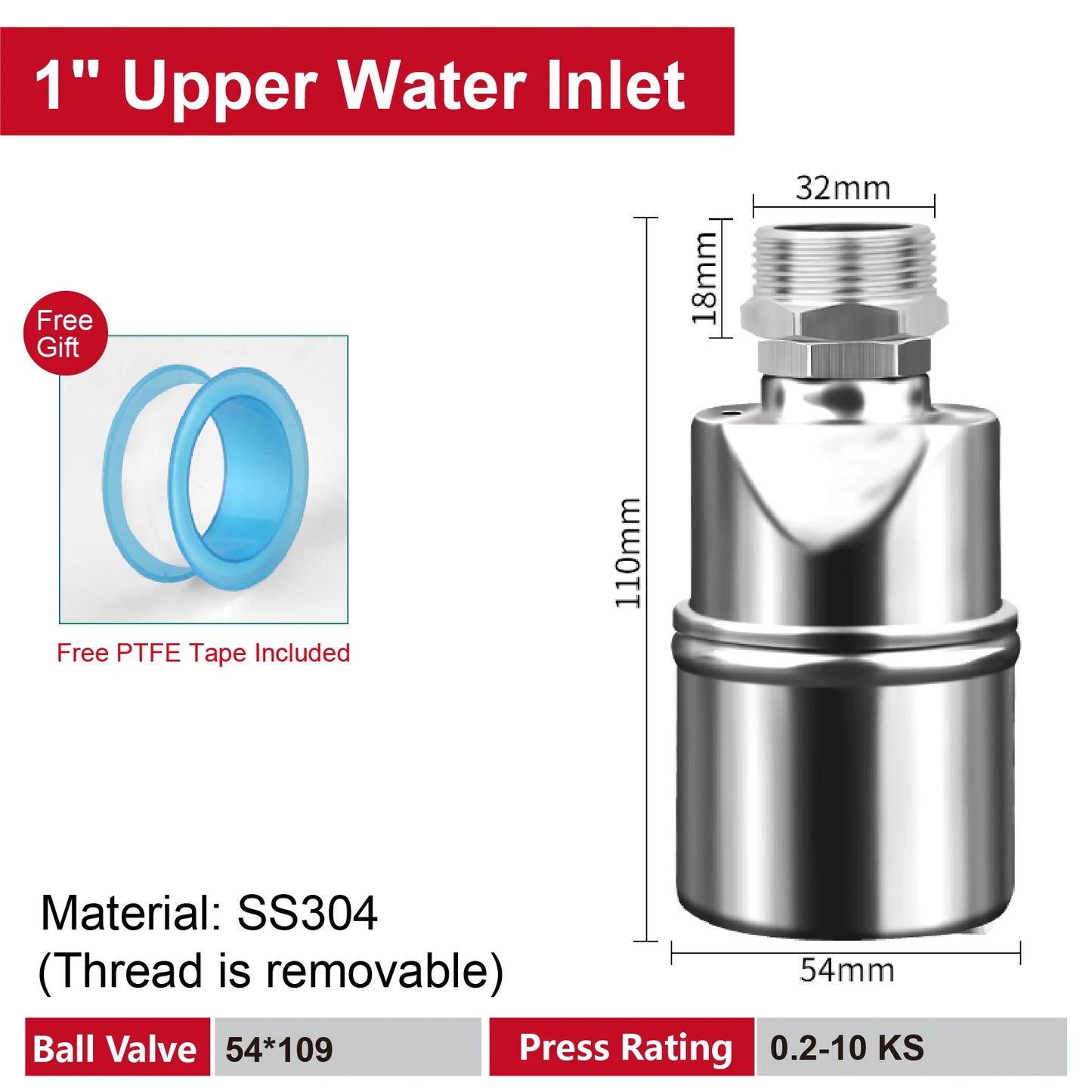 Stainless Steel Float Valve 1/2 3/4 1 Inch Auto Shut off Water Level Controller Automatic Fill Valve No Power Needed