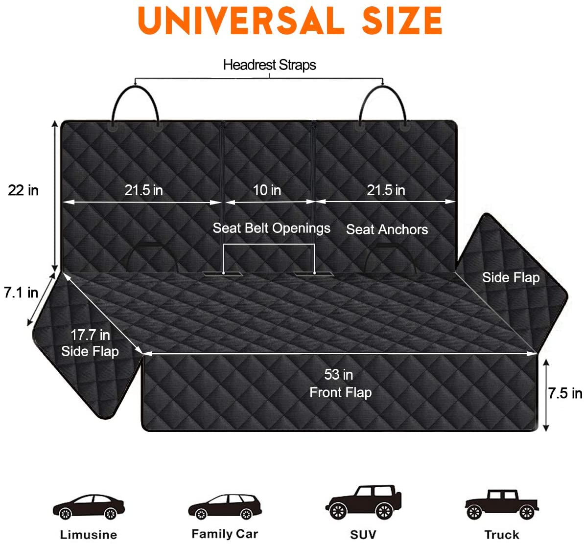 Premium Waterproof Dog Car Seat Cover - Non-Slip Back Seat Protector for Pets, Fits Most Cars, Trucks, and SUVs with Middle Armrest - Black