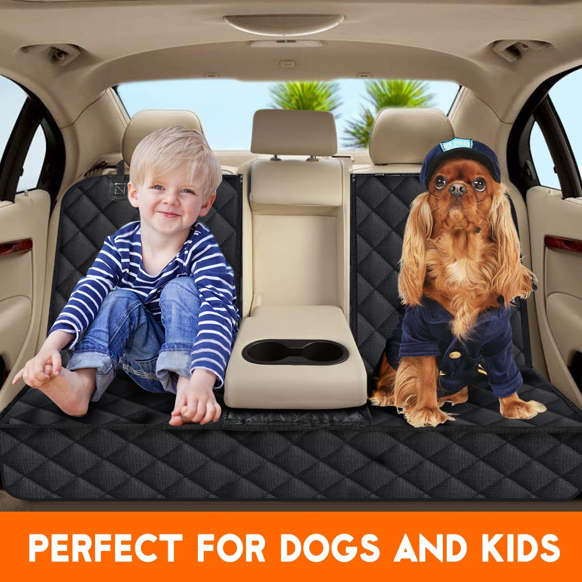 Premium Waterproof Dog Car Seat Cover - Non-Slip Back Seat Protector for Pets, Fits Most Cars, Trucks, and SUVs with Middle Armrest - Black