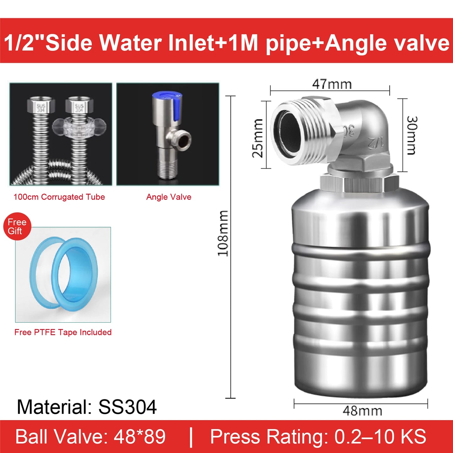 Stainless Steel Float Valve 1/2 3/4 1 Inch Auto Shut off Water Level Controller Automatic Fill Valve No Power Needed