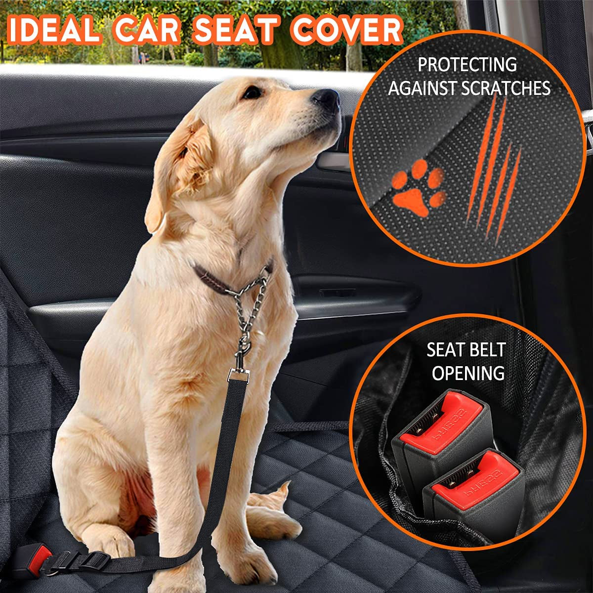 Premium Waterproof Dog Car Seat Cover - Non-Slip Back Seat Protector for Pets, Fits Most Cars, Trucks, and SUVs with Middle Armrest - Black
