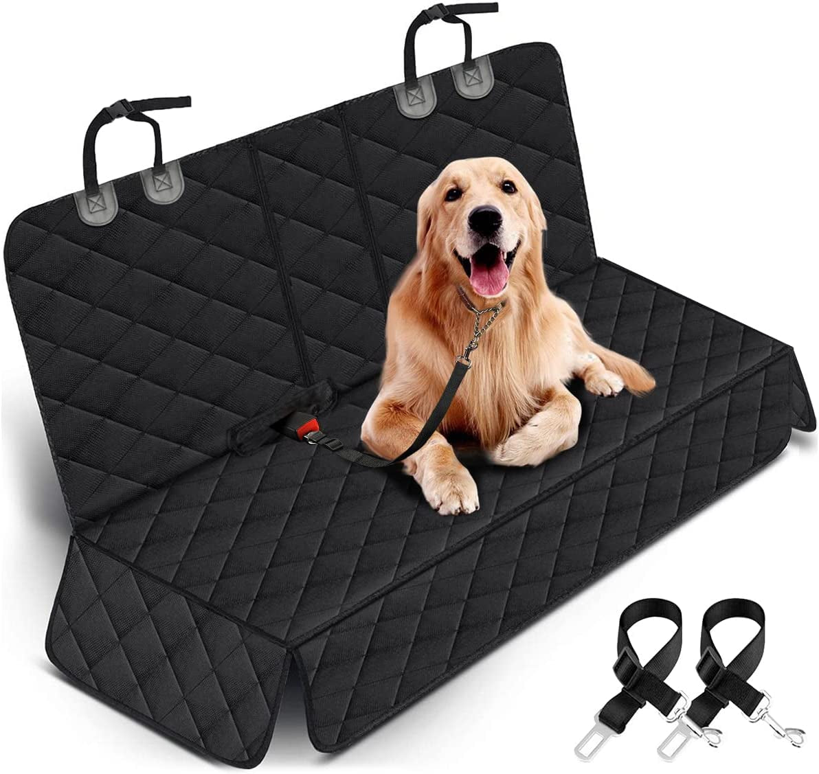 Premium Waterproof Dog Car Seat Cover - Non-Slip Back Seat Protector for Pets, Fits Most Cars, Trucks, and SUVs with Middle Armrest - Black