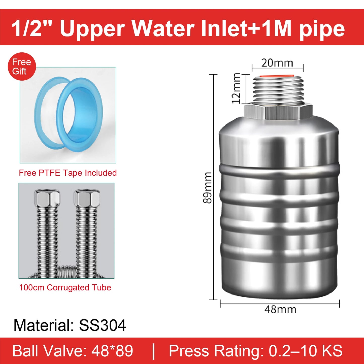 Stainless Steel Float Valve 1/2 3/4 1 Inch Auto Shut off Water Level Controller Automatic Fill Valve No Power Needed
