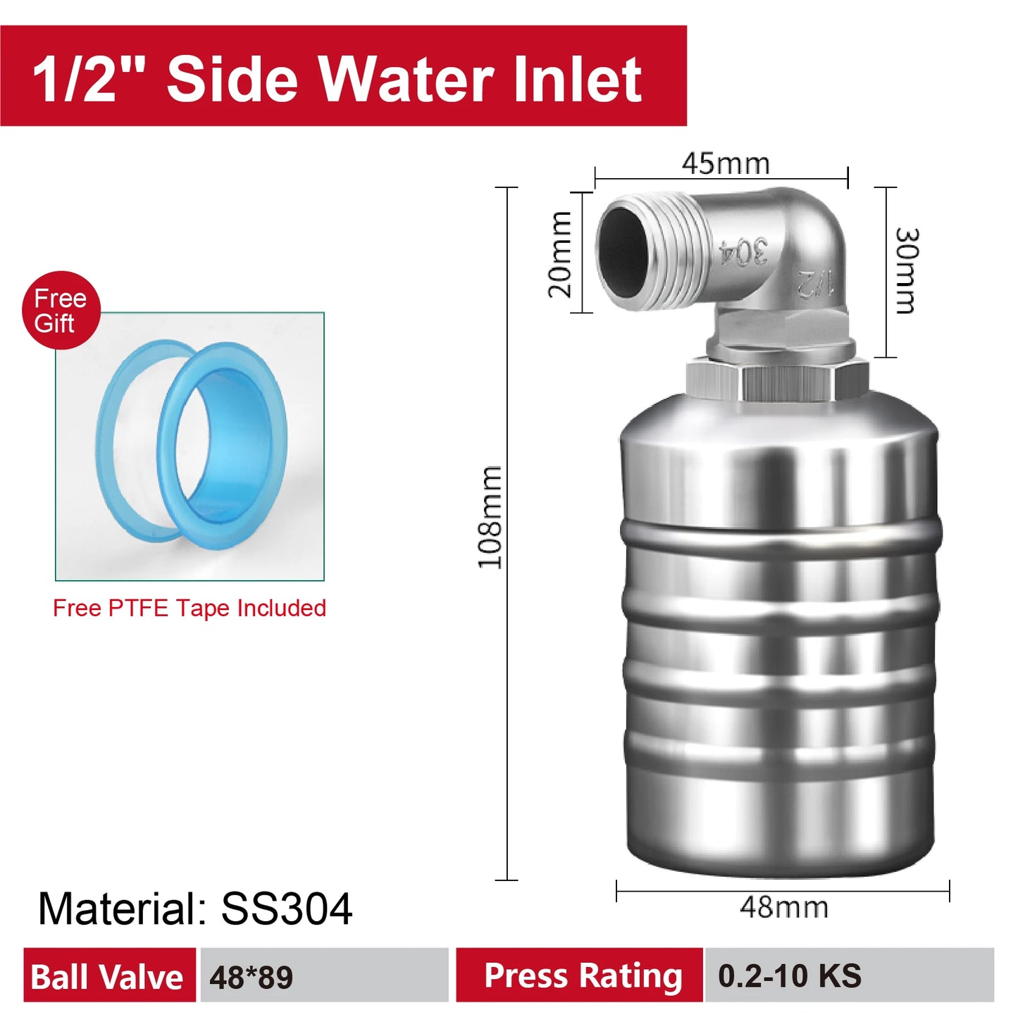 Stainless Steel Float Valve 1/2 3/4 1 Inch Auto Shut off Water Level Controller Automatic Fill Valve No Power Needed
