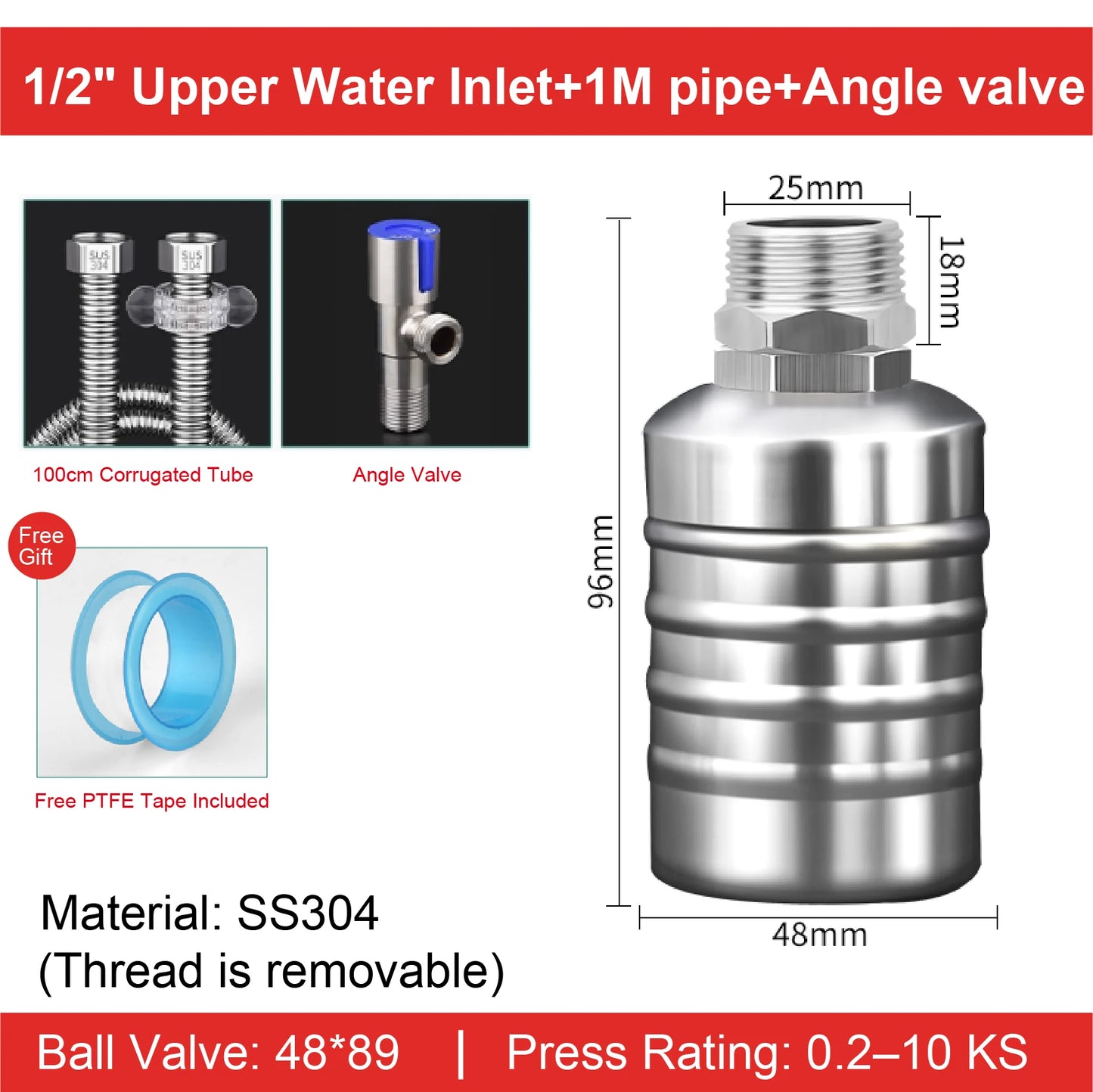 Stainless Steel Float Valve 1/2 3/4 1 Inch Auto Shut off Water Level Controller Automatic Fill Valve No Power Needed