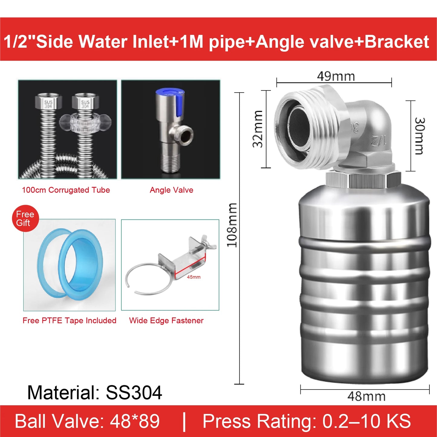 Stainless Steel Float Valve 1/2 3/4 1 Inch Auto Shut off Water Level Controller Automatic Fill Valve No Power Needed