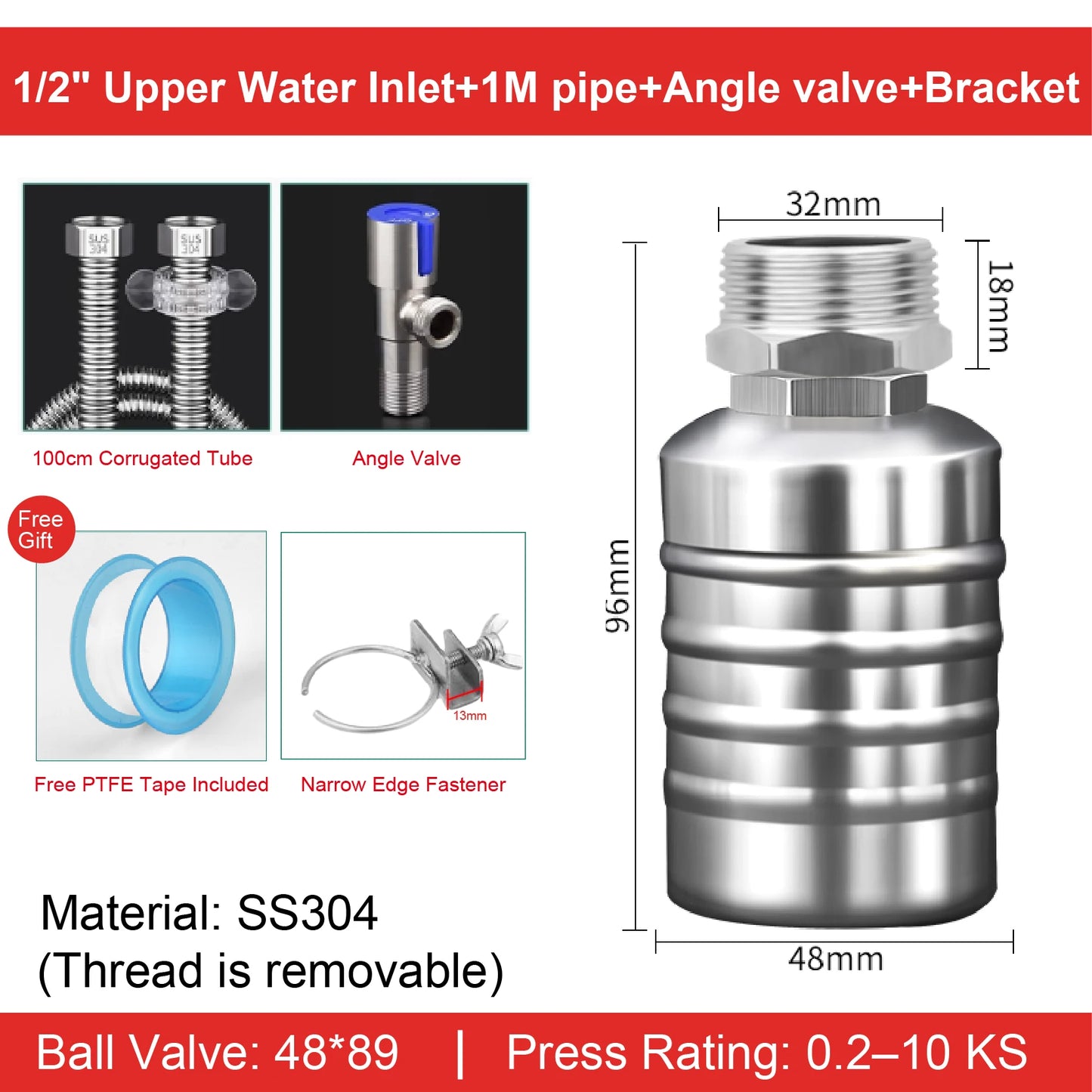 Stainless Steel Float Valve 1/2 3/4 1 Inch Auto Shut off Water Level Controller Automatic Fill Valve No Power Needed